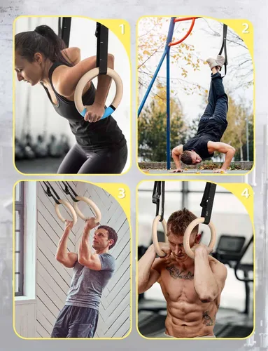 Miniatura 8 de GHB Anillos de gimnasia de madera, anillos olímpicos de 1.25 pulgadas, correas ajustables, juegos de anillos para entrenamiento, peso corporal