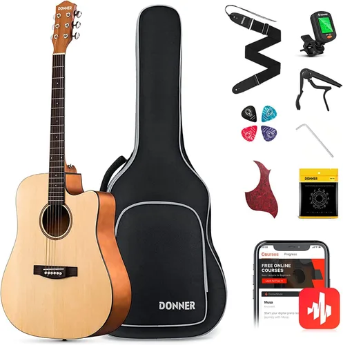 Miniatura 9 de Donner guitarra acústica negra para principiantes, adultos, adolescentes, kits de iniciación - Juego completo de guitarra acústica