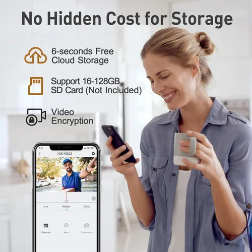 Miniatura 2 de XTU - Cámara de timbre inalámbrica sin suscripción, timbre de video 2K con timbre, audio de 2 vías, alerta instantánea, detección humana, visión