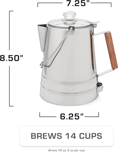 Miniatura 3 de COLETTI Cafetera de Café Percolador para Acampar Butte — Cafetera de Café Percolador, SIN Aluminio ni Plástico [14 Tazas]