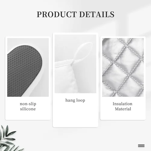 Miniatura 5 de Manoplas de horno y agarradores de ollas de mármol blanco y oro de silicona, accesorios de cocina de 4 piezas, guantes largos resistentes al calor