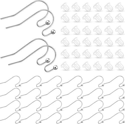 Miniatura 8 de Juego de 220 ganchos para pendientes franceses de alambre de oreja en 4 colores con 220 piezas transparentes para hacer joyas, 0.86 x 0.43 x 0.75