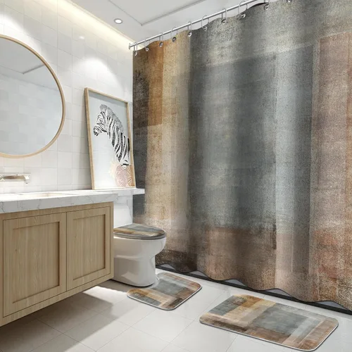 Miniatura 18 de Lnond 4 Piezas Juegos de Cortinas de Ducha de Baño Moradas con Alfombras, Arte de Pintura Púrpura y Gris Juegos de Baño con Cortina de Ducha