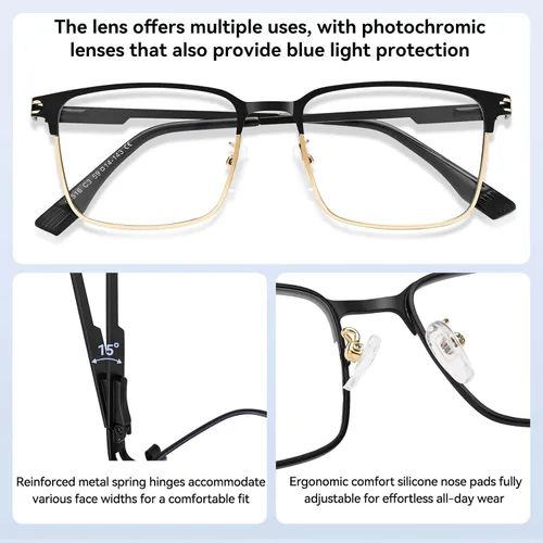Miniatura 5 de Dollger Gafas de luz azul para hombre, rectángulo de metal, con bloqueo de luz azul, lentes fotocromáticos de moda para computadora