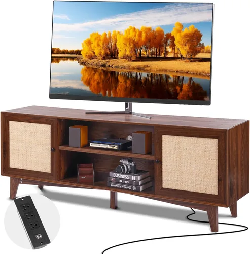 Miniatura 13 de VEVOR Soporte de TV de 52 pulgadas con soporte para televisores de hasta 75 pulgadas, centro de entretenimiento con toma de corriente y luces LED