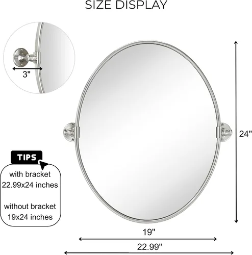 Miniatura 6 de TEHOME - Espejo de tocador de baño pivotante ovalado de níquel cepillado en metal, espejos de tocador inclinables para pared, 22.99 x 24 pulgadas