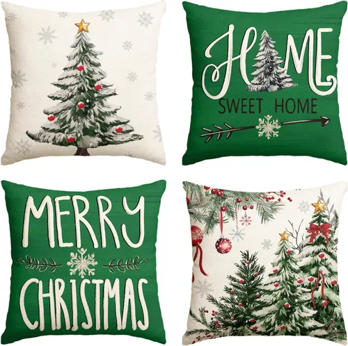 AVOIN colorlife Fundas de Almohadas Decorativas Feliz Navidad Árboles Bolas Bayas, 18 x 18 Pulgadas Verde Hogar Dulce Hogar Temporada de Invierno