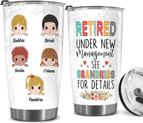 Miniatura 12 de WHIDOBE Vaso de jubilado personalizado (4 niños) personalizado para jubilados bajo nueva administración, mira a los nietos para obtener detalles
