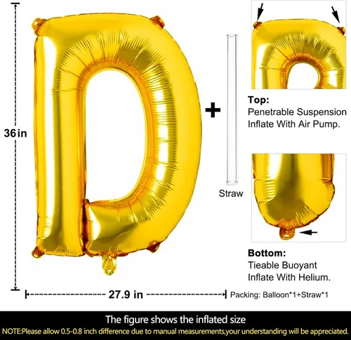 Miniatura 2 de Lovoir Globos dorados grandes de 40 pulgadas con la letra D de gran tamaño, globo de helio de aluminio de Mylar para decoración de fiesta de Letra