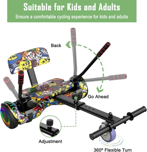 Miniatura 3 de Accesorio de Asiento para Patinete, Patinete con Go Kart para Niños, Chicos, Niñas, Adultos, con Luces LED Coloridas, Bluetooth A-6.5 Graffiti