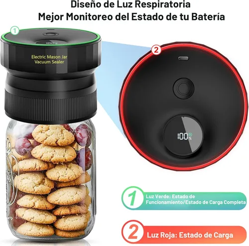 Miniatura 4 de Sellador al vacío de tarros Mason actualizado 2026, sellador al vacío eléctrico para tarros de conservas de boca regular y boca ancha, totalmente