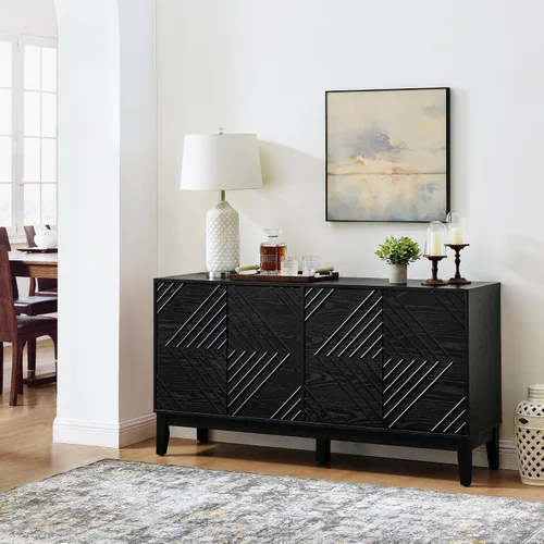 Miniatura 3 de Henf Mesa consola moderna de 47.2 pulgadas, diseño ondulado, mesa de entrada con 3 cajones y 3 estantes ajustables, mesas de sofá de madera