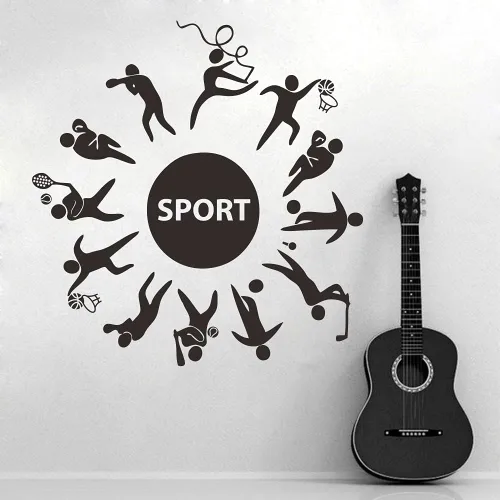 Miniatura 6 de Calcomanía deportiva de pared para habitación de los niños, calcomanías de PVC extraíbles con fútbol, baloncesto, béisbol y cuerda de saltar