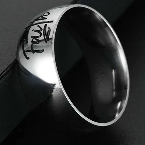 Miniatura 6 de Anillo de boda religioso de acero inoxidable de 0.315in con cruz de fe cristiana