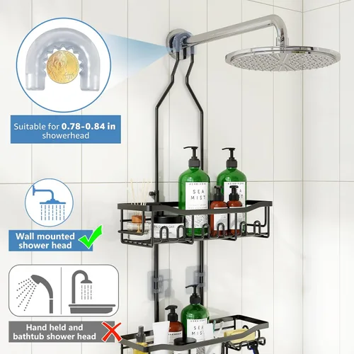 Miniatura 3 de Organizador de ducha mejorado de longitud extendida con ganchos, soporte para champú y jabón resistente a la oxidación, organizador de baño grande