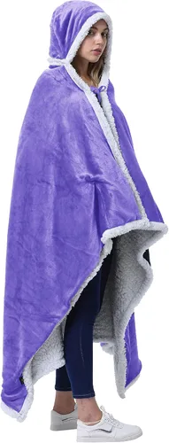 Miniatura 7 de Catalonia Poncho con capucha, Manta para vestir con bolsillos para las manos, Capa Cómoda de forro polar Sherpa para niños y adultos, Regalo
