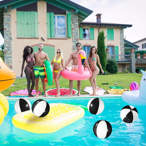 Miniatura 4 de 12 bolas inflables de PVC de 16 pulgadas, bolas inflables de piscina para piscina, verano, temática hawaiana tropical, recuerdos de fiesta, Negro