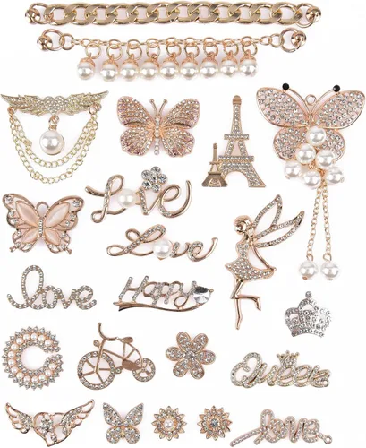 Bling Jewelry - Abalorios de zapatos de diamantes esmaltados para decoración de zapatos con cadenas accesorios para zuecos para niñas y mujeres