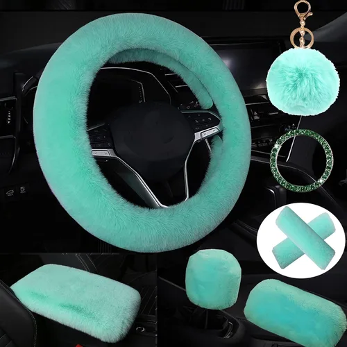 Miniatura 10 de Lindo juego de fundas esponjosas para volante, fundas de volante de piel suave y cálida para mujeres/niñas, universal de 15 pulgadas, 1 juego de 8