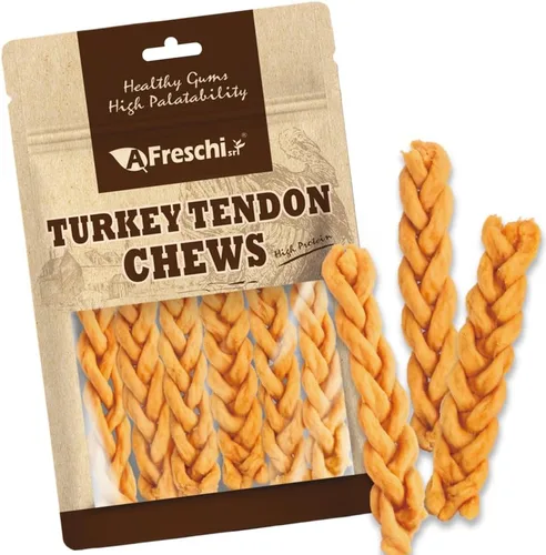 Miniatura 10 de AFreschi Tendones de Pavo para Perros, de Origen Estadounidense, Golosinas Saludables para Perros, Masticables para Cachorros Sin Cuero Crudo
