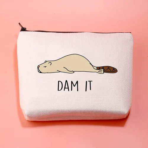 Miniatura 3 de JXGZSO Bolsa de cosméticos de castor divertido Beaver Lover, regalo para amantes del roedor, bolsa de maquillaje, Con la leyenda "Dam It