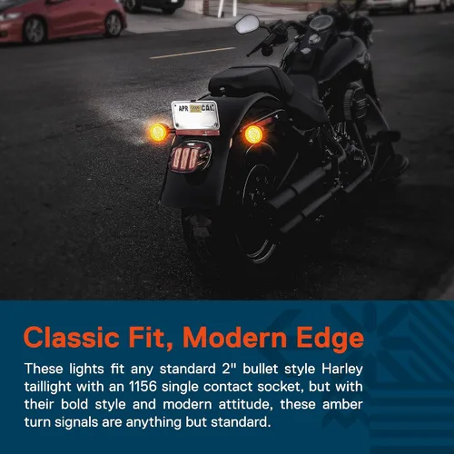 Miniatura 2 de TRUE MODS 2" 1156 Luz trasera LED anaranjada de señal de giro para Harley Davidson [Juego de par] [Acabado negro] [Estilo bala] Para Harley