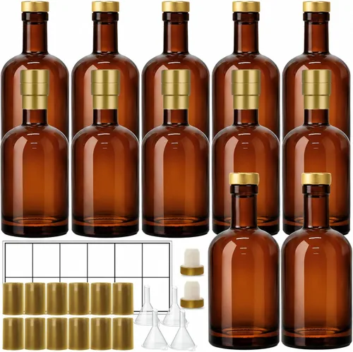 TBWIND Paquete de 12 botellas de vidrio ámbar de 12 onzas con corchos herméticos en forma de T, botellas de vidrio de 12.7 fl oz para limoncello,