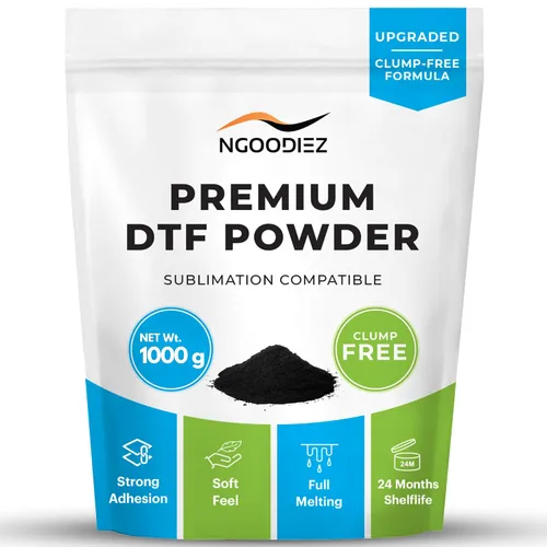 DTF Polvo negro – Fusión completa, sin grumos, polvo de transferencia DTF para tela oscura – Sensación suave, fuerte adherencia de tinta – Polvo