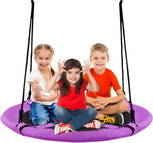 Miniatura 14 de Costzon - Platillo volador de 40 pulgadas, columpio seguro y resistente para niños de fácil montaje, cuerdas ajustables, ideal para el parque de Rosa