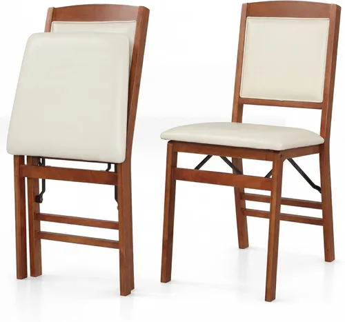 Miniatura 11 de GOFLAME Folding Dining Chairs Set of 2, Faux Leather Upholstered Kitchen Chairs with Padded Seat and Backrest, Solid Wood Foldable Chairs for Living