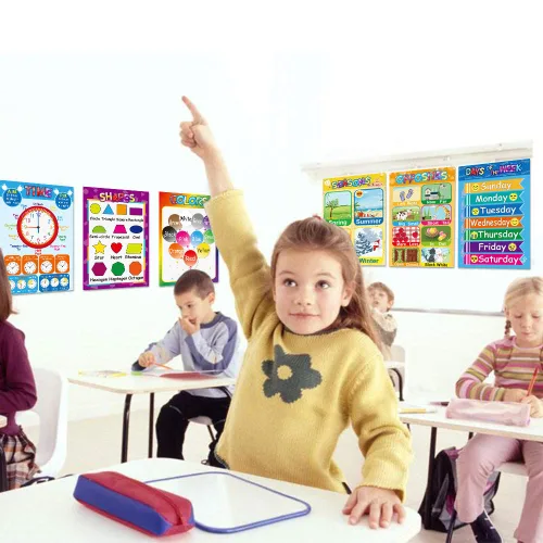 Miniatura 7 de Carteles educativos para niños en edad preescolar, niños y niñas, aulas, alfabeto, números, formas, colores, estaciones, semana, meses, más, 11 x 16