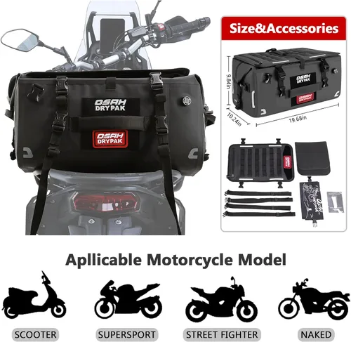 Miniatura 4 de OSAH DRYPAK Bolsa trasera impermeable para motocicleta, 40L Bolsa de lona impermeable, bolsa seca para motocicleta, bolsa de equipaje multifuncional