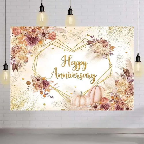 Miniatura 4 de MEHOFOND Telón de fondo bohemio de otoño de 7 x 5 pies, para otoño, calabaza, floral, pareja, boda, aniversario, fotografía, fondo dorado, puntos