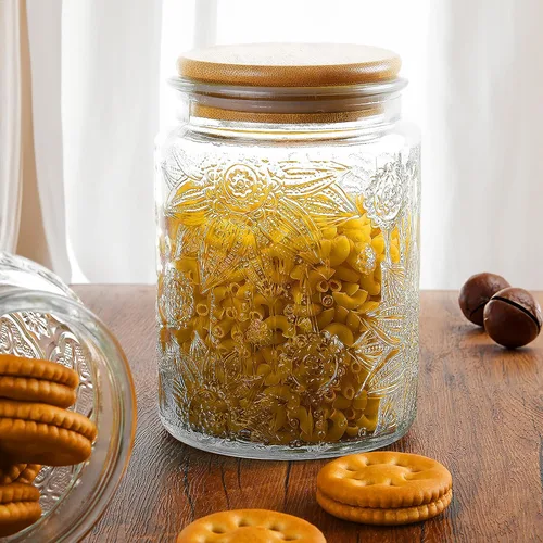 Miniatura 9 de Custde Tarros de almacenamiento de vidrio con tapa hermética de bambú, 35 onzas líquidas, recipientes decorativos de alimentos para encimera