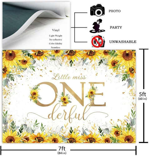 Miniatura 2 de Avezano Telón de fondo de girasol para el primer cumpleaños de niña Little Miss Onederful, decoración de fiesta, fondo de fotografía, girasol dorado
