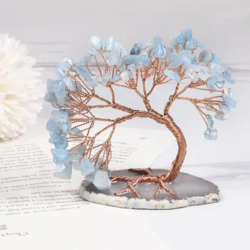 Miniatura 3 de Nupuyai Árbol de dinero de cristal curativo de alambre de cobre de 3-4 pulgadas para la buena suerte, base de rodajas de ágata bonsái, decoración