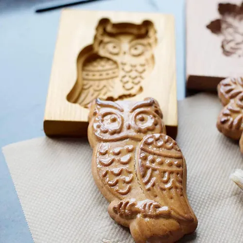 Miniatura 4 de Sello para galletas de búho 2 de madera - Molde tallado y prensa para pan de jengibre y galletas DIY (owl 2)
