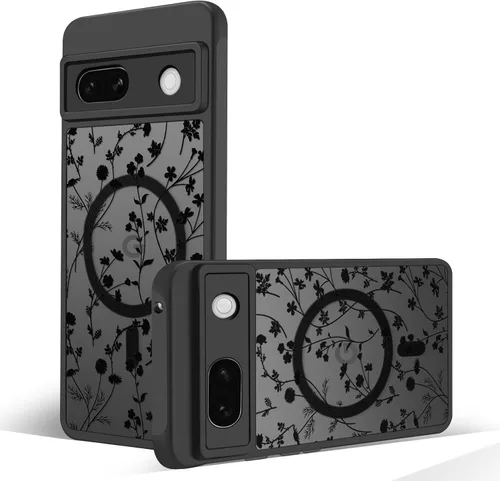 Miniatura 27 de Funda magnética para Google Pixel 10A [Compatible con MagSafe] Funda con patrón floral de flores negras para mujeres y niñas, con borde de TPU Rama