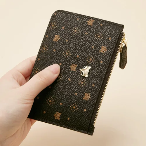 Miniatura 7 de FOXLOVER Cartera pequeña de cuero de PVC para mujer, con bloqueo RFID, bolsillo compacto con cremallera, cartera delgada con ventana
