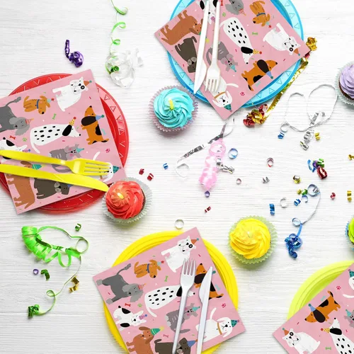 Miniatura 7 de JarThenaAMCS 100 hojas de servilletas de fiesta para perros, servilletas de papel de cóctel rosadas para cachorros, servilletas desechables