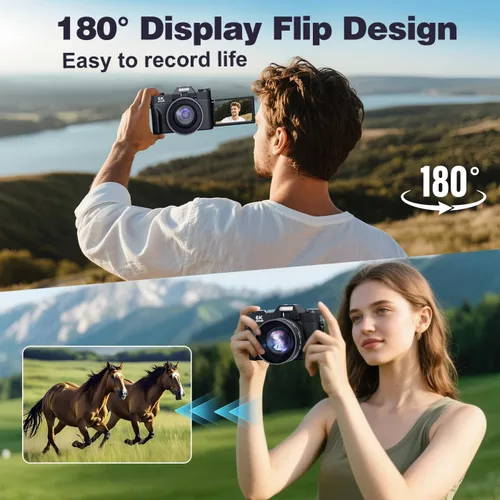 Miniatura 4 de Cámara digital 6K de 64 megapíxeles para fotografía y videoblogs para YouTube, pantalla giratoria de 180°, zoom autofocus de 16X, cámara de belleza