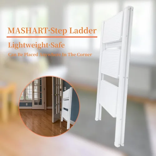 Miniatura 4 de Escalera de 3 escalones, taburete plegable con pedal antideslizante ancho, capacidad de carga de 330 libras, ligero y portátil para ahorrar espacio