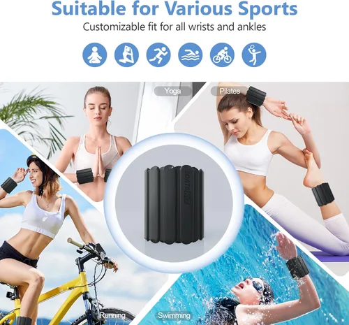 Miniatura 3 de Pesas ajustables de muñeca y tobillo para mujeres y hombres, paquete de 2 (1 libra cada una), brazalete de silicona con peso para pilates, gimnasio
