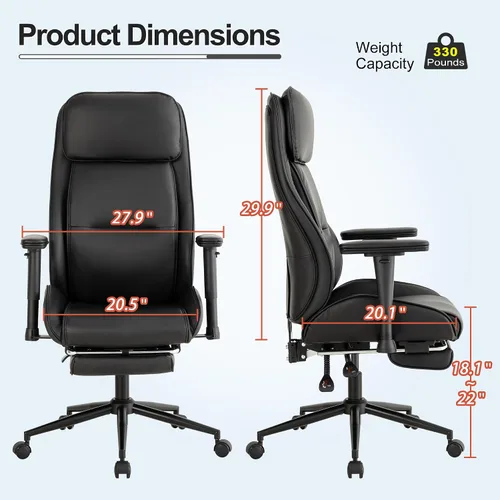 Miniatura 2 de High Back Office Desk Chair,Ergonomic Reclining Office Chair,Modern Swivel Computer Chair,Leather Chair with Lumbar Support (Black)