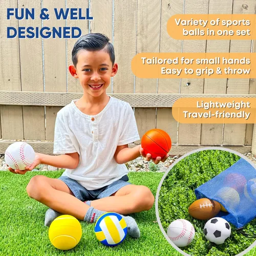 Miniatura 2 de Juego de 6 mini bolas deportivas de espuma para niños, juguetes de pelota para niños pequeños, fútbol de espuma, fútbol para bebés, mini baloncesto