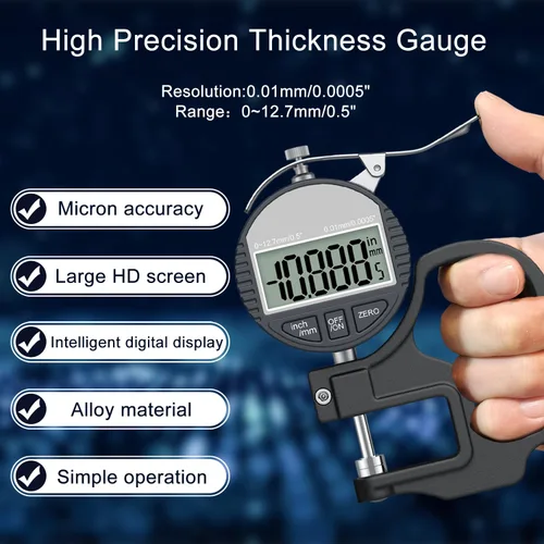 Miniatura 3 de Medidor de espesor digital 0.000-0.500 in/0.5" 0.01mm/0.0005", medidor de espesor, micrómetro electrónico preciso con pantalla LCD, adecuado