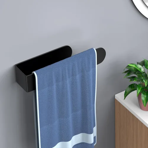Miniatura 8 de HUFEEOH Toallero de mano – Barra de toalla de mano negra, barra de toalla de baño autoadhesiva de acero inoxidable, adhesivo para pared Negro
