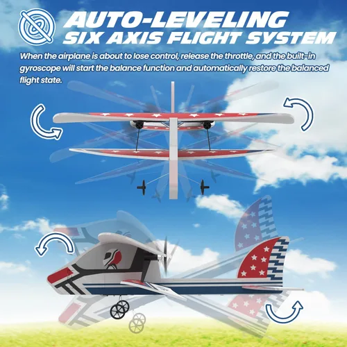 Miniatura 4 de DEERC Avión RC, Avión de control remoto 2.4GHz con estabilizador de giro de 6 ejes y 3 baterías, juguete de planeador RC listo para volar de 2 Rojo