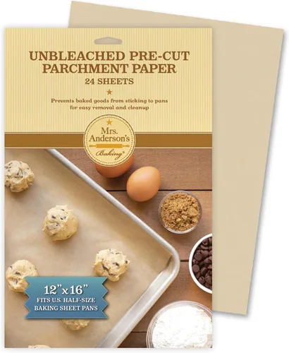 Mrs. Anderson's Baking Hojas de papel pergamino precortadas antiadherentes, 12 x 16 pulgadas, 24 hojas, para moldes para hornear de tamaño medio de