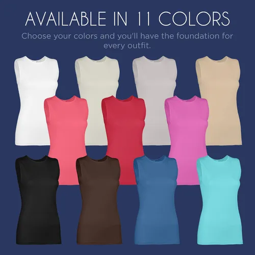Miniatura 5 de Camiseta sin mangas para mujer - Algodón - Cuello alto, diseño de hombro completo